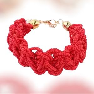 Chunky Bohemian Bracelet | Woven Red Rice Beads